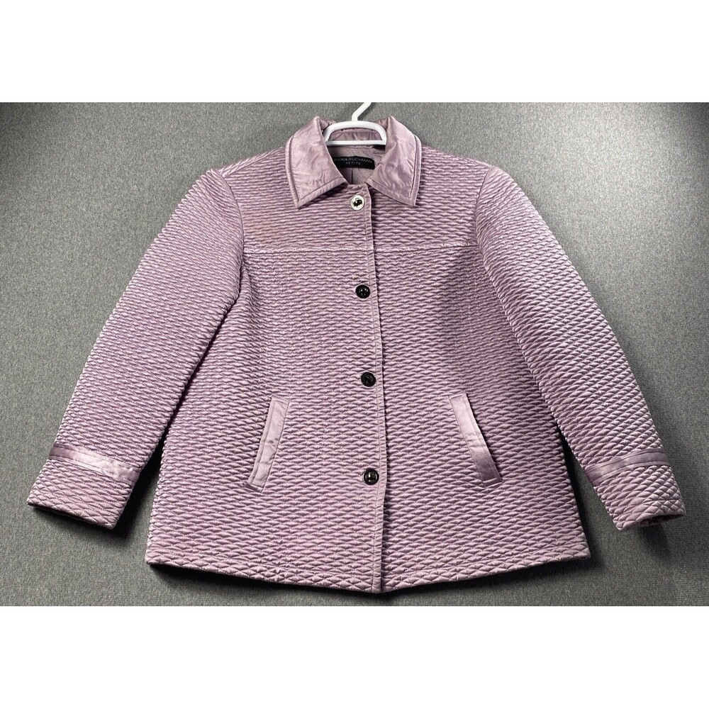 DANA BUCHMAN Petite Lilac Purple Quilted Silk Designer Womens Jacket Coat Sz 12P